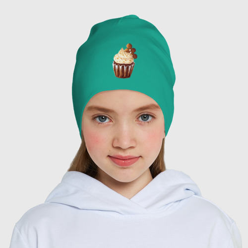 Детская шапка демисезонная Новогодний капкейк с имбирным человечком, цвет зеленый - фото 5