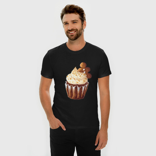 Мужская футболка хлопок Slim Новогодний капкейк с имбирным человечком, цвет черный - фото 3