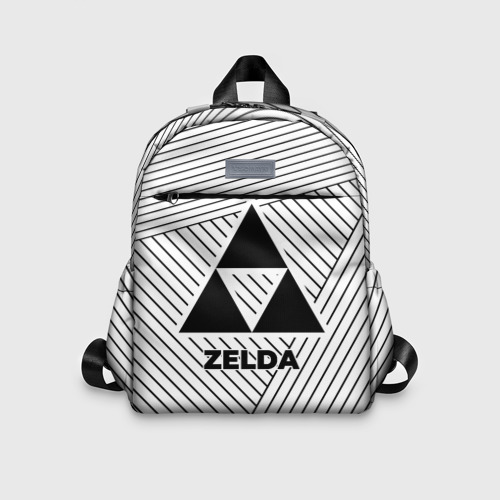 Детский рюкзак 3D с принтом Символ Zelda на светлом фоне с полосами, вид спереди #2