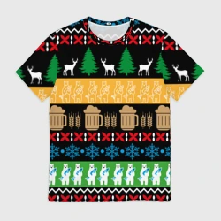 Мужская футболка 3D Новогодний узор с пивом