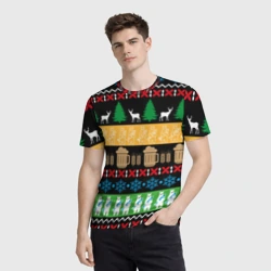 Мужская футболка 3D Новогодний узор с пивом - фото 2