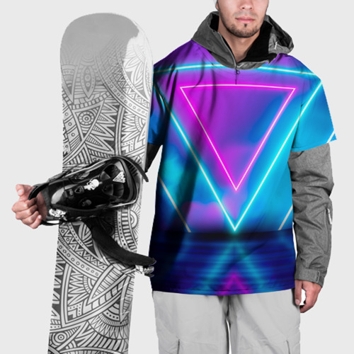 Накидка на куртку 3D Неоновые треугольники на горизонте, цвет 3D печать