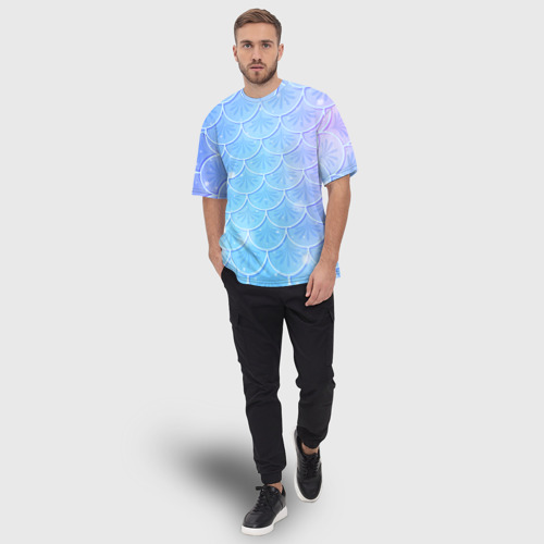 Мужская футболка oversize 3D Голубая чешуя русалки - паттерн, цвет 3D печать - фото 5