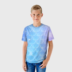 Детская футболка 3D Голубая чешуя русалки - паттерн - фото 2