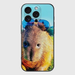 Чехол для iPhone 16 Pro Max силиконовый с защитой камеры Капибара в солнцезащитных очках