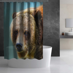 Штора с принтом Русский бурый медведь для любого человека, вид спереди №2. Цвет основы: белый