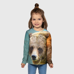 Лонгслив с принтом Русский бурый медведь для ребенка, вид на модели спереди №3. Цвет основы: белый