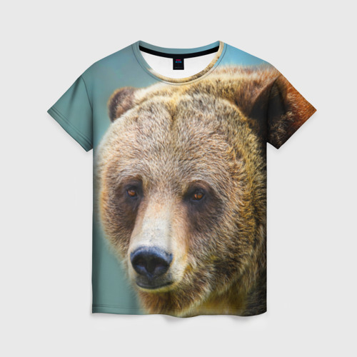 Женская футболка 3D с принтом Русский бурый медведь, вид спереди #2