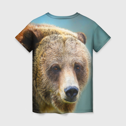 Женская футболка 3D с принтом Русский бурый медведь, вид сзади #1