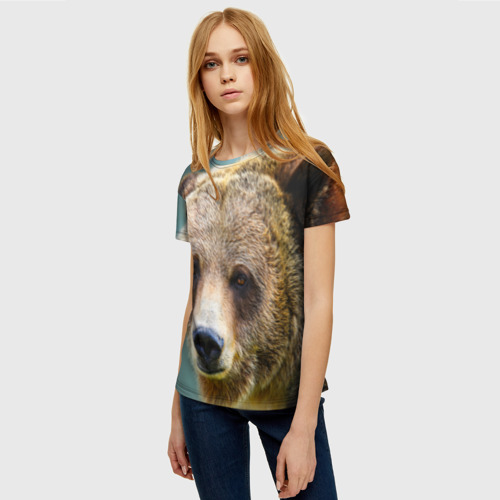 Женская футболка 3D с принтом Русский бурый медведь, фото на моделе #1