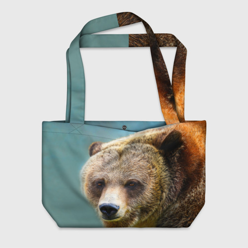 Пляжная сумка с принтом Русский бурый медведь, вид спереди №1