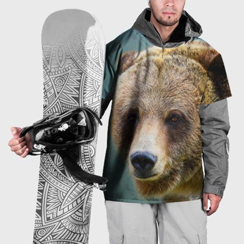 Накидка на куртку с принтом Русский бурый медведь, вид спереди №1