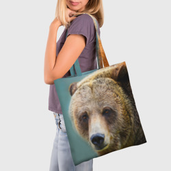 Шоппер с принтом Русский бурый медведь для любого человека, вид спереди №2. Цвет основы: белый