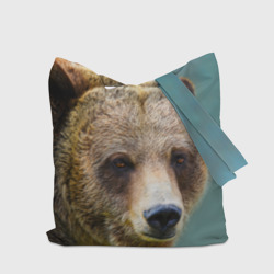 Шоппер с принтом Русский бурый медведь для любого человека, вид сзади №2. Цвет основы: белый
