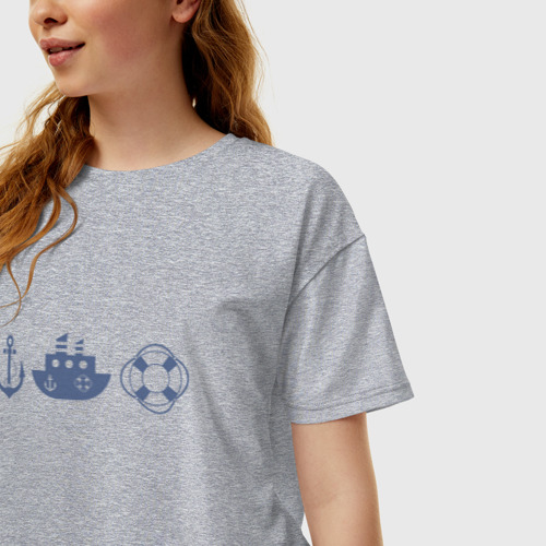 Женская футболка хлопок Oversize с принтом Якорь спасательный круг корабль, фото на моделе #1