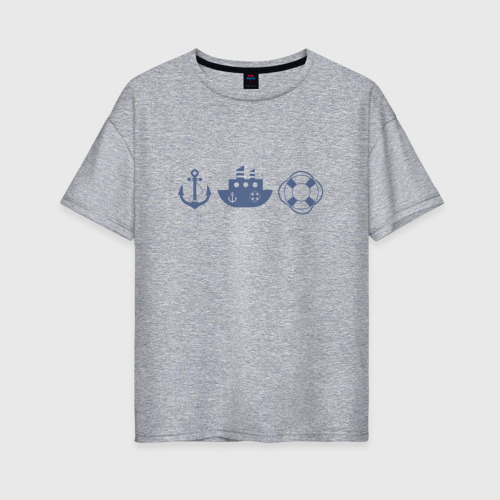 Женская футболка хлопок Oversize с принтом Якорь спасательный круг корабль, вид спереди #2