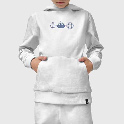 Детский костюм с толстовкой хлопок Якорь спасательный круг корабль, цвет белый - фото 5