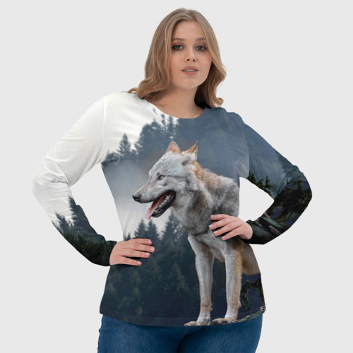 Женский лонгслив 3D Волк на фоне леса, цвет 3D печать - фото 6