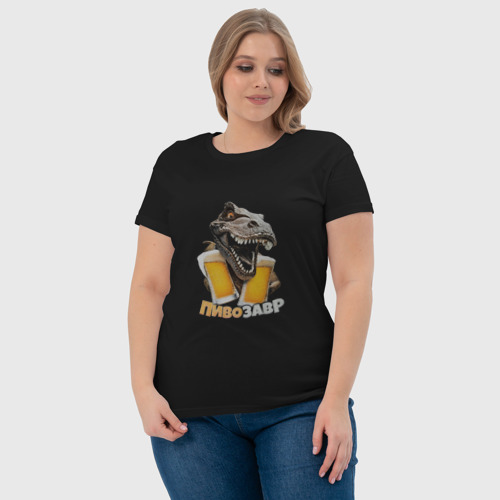 Женская футболка хлопок Пивозавр алко, цвет черный - фото 6