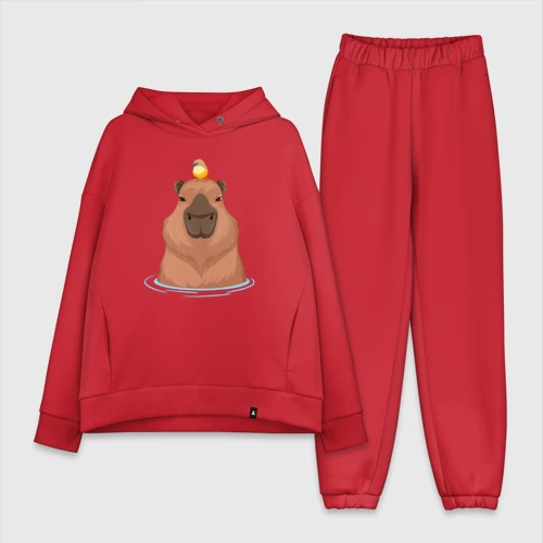 Женский костюм хлопок Oversize Капибара и птичка