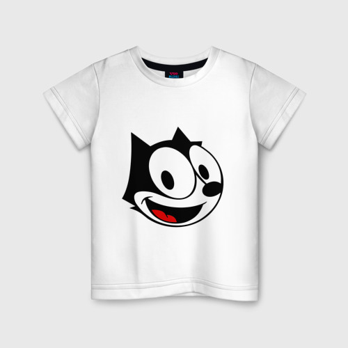 Детская футболка из хлопка с принтом Cat Felix head, вид спереди №1