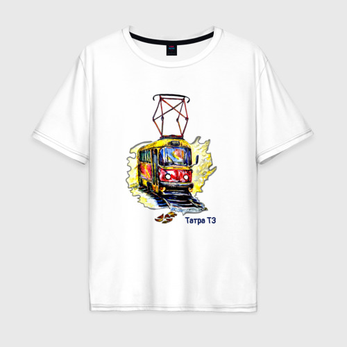 Мужская футболка из хлопка оверсайз с принтом Татра Т3, вид спереди №1
