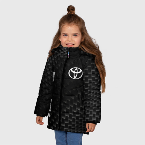 Зимняя куртка для девочек 3D с принтом Toyota карбоновый фон, фото на моделе #1