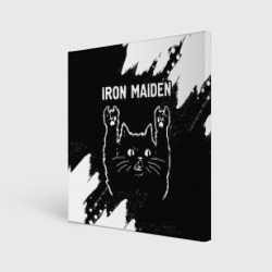 Холст квадратный Группа Iron Maiden и рок кот