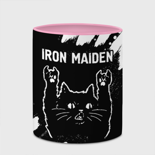 Кружка с полной запечаткой Группа Iron Maiden и рок кот, цвет белый + розовый - фото 4