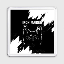 Магнит 55*55 Группа Iron Maiden и рок кот