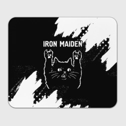 Прямоугольный коврик для мышки Группа Iron Maiden и рок кот