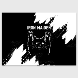Поздравительная открытка Группа Iron Maiden и рок кот