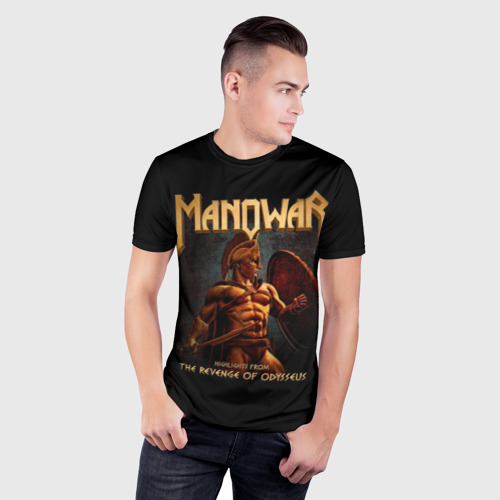 Мужская футболка 3D Slim с принтом Manowar rock, фото на моделе #1