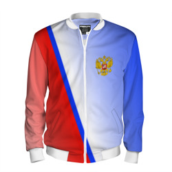 Мужской бомбер 3D Россия полосы с гербом