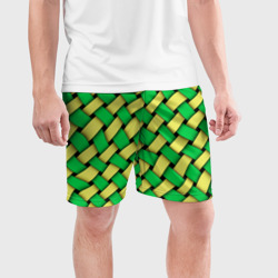 Мужские шорты спортивные Жёлто-зелёная плетёнка - оптическая иллюзия - фото 2