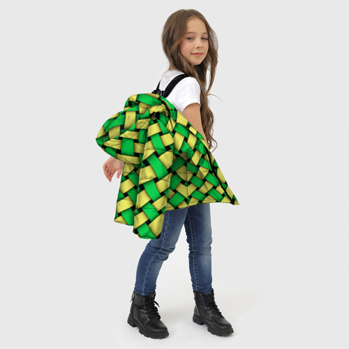 Зимняя куртка для девочек 3D Жёлто-зелёная плетёнка - оптическая иллюзия, цвет черный - фото 6