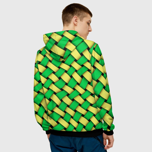 Мужская толстовка 3D Жёлто-зелёная плетёнка - оптическая иллюзия, цвет черный - фото 4