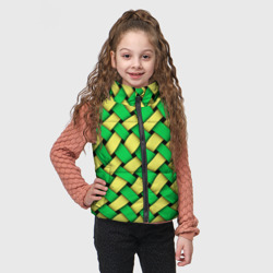 Детский жилет утепленный 3D Жёлто-зелёная плетёнка - оптическая иллюзия - фото 2