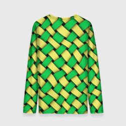 Лонгслив с принтом Жёлто-зелёная плетёнка - оптическая иллюзия для мужчины, вид сзади №1. Цвет основы: белый