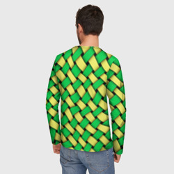 Лонгслив с принтом Жёлто-зелёная плетёнка - оптическая иллюзия для мужчины, вид на модели сзади №2. Цвет основы: белый
