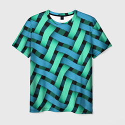 Мужская футболка 3D Сине-зелёная плетёнка - оптическая иллюзия