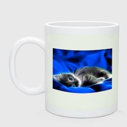 Кружка керамическая Спящий неоновый котёнок на синем фоне