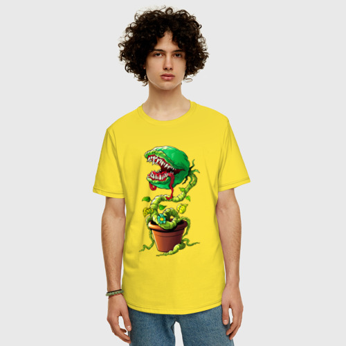 Мужская футболка хлопок Oversize Плотоядный цветок из игры Марио, цвет желтый - фото 3