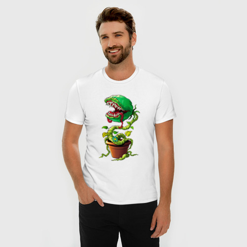 Мужская футболка хлопок Slim с принтом Плотоядный цветок из игры Марио, фото на моделе #1