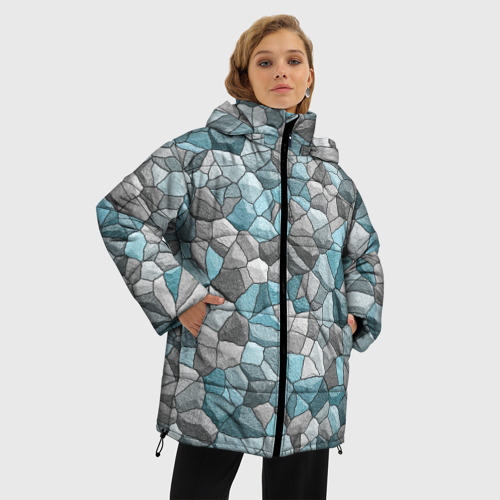 Женская зимняя куртка Oversize Мозаика из цветных камней, цвет светло-серый - фото 3