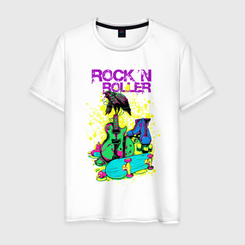 Мужская футболка из хлопка с принтом Граффити рок-н-роллер, вид спереди №1