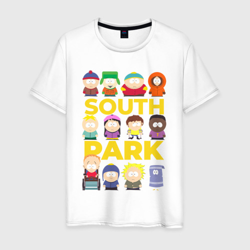 Мужская футболка из хлопка с принтом Южный Парк персонажи, вид спереди №1