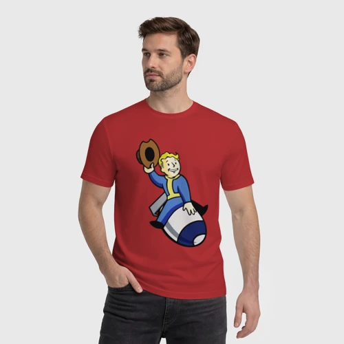 Мужская футболка хлопок с принтом Vault boy - bomb rider, фото на моделе #1