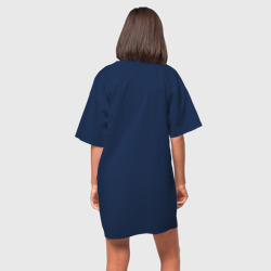 Платье с принтом Все люди делятся на две части для женщины, вид на модели сзади №2. Цвет основы: темно-синий