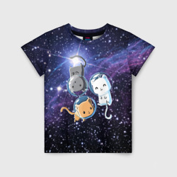 Детская футболка 3D Три котика в открытом космосе
